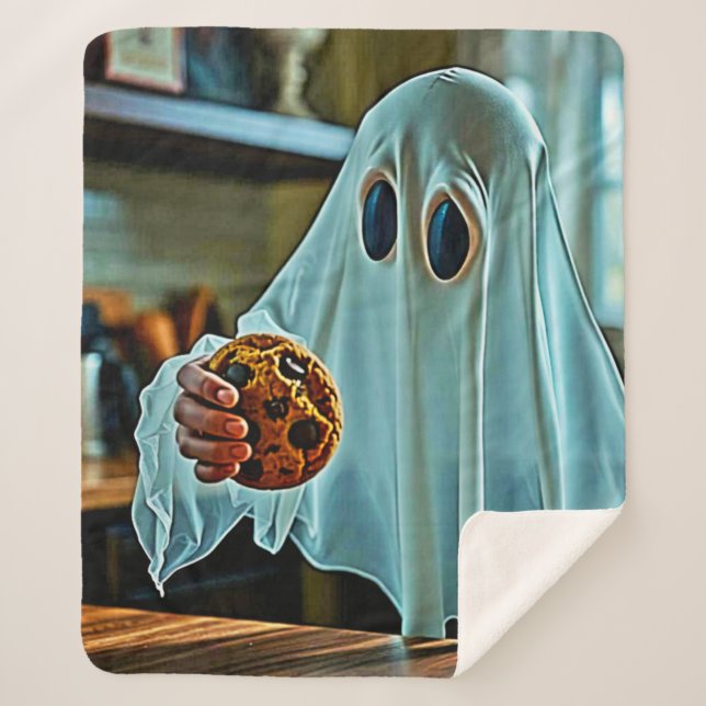 Friendly Ghost With Cookie Sherpa Blanket (Front)