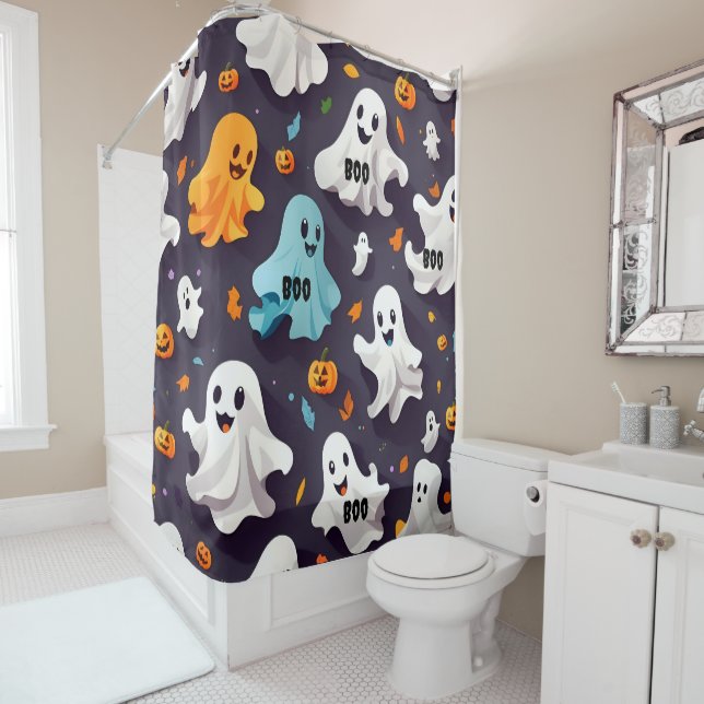 Friendly Ghosts Fall Bathroom Decor Shower Curtain (In Situ)