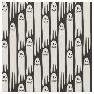 Friendly Ghosts on Cream and black– Halloween Fabric