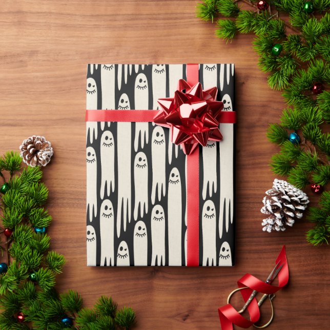 Friendly Ghosts on Cream and Pink – Halloween Patt Wrapping Paper (Holiday Gift)