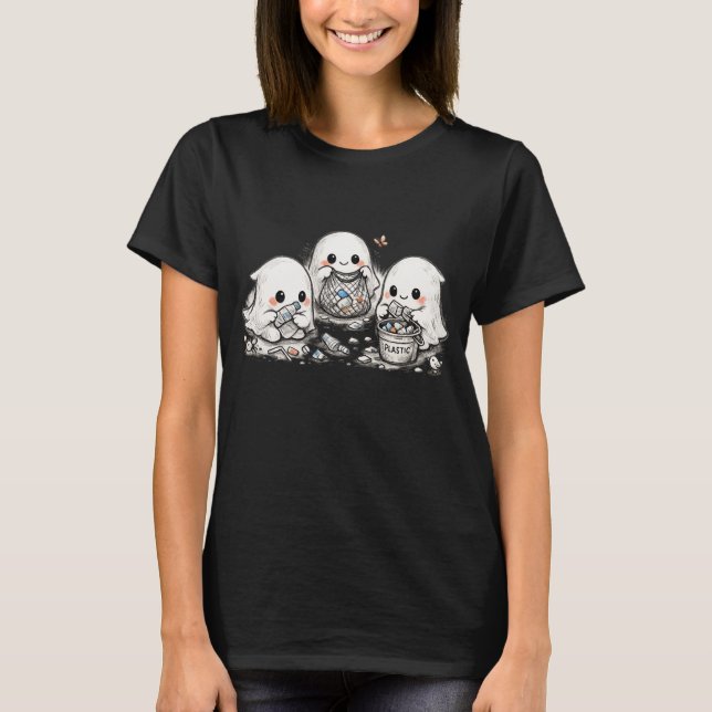 Friendly Ghosts Picking Up Every Tiny Plastic  T-Shirt (Front)