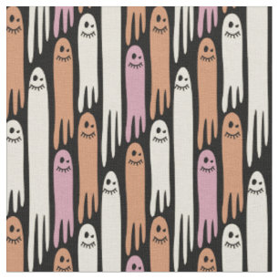 Friendly Ghosts retro colours on black – Halloween Fabric