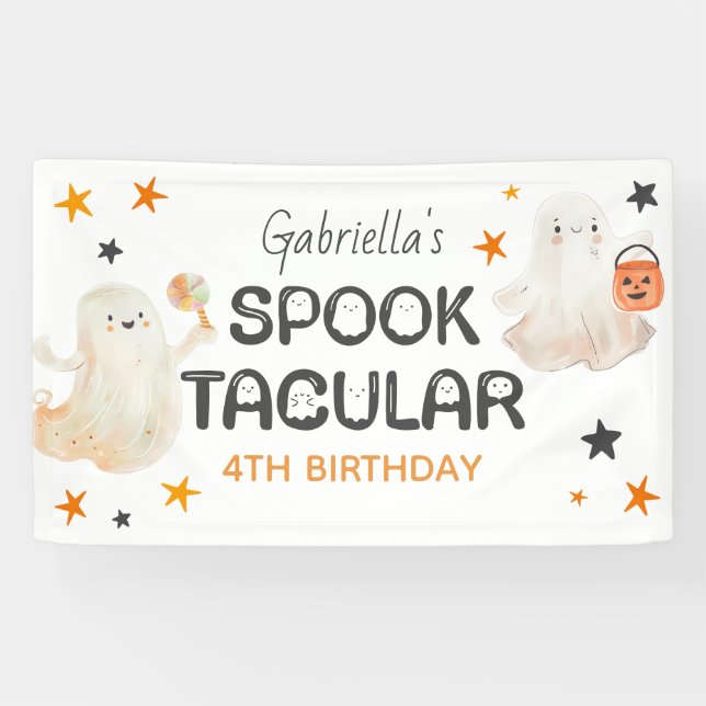 Friendly Ghosts Spooktacular Kids Birthday Banner (Horizontal)