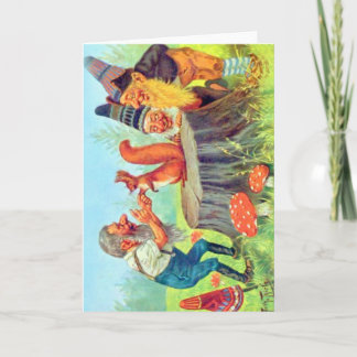 Friendly Gnomes Observe a Squirrel Card