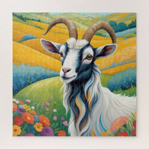 Friendly Goat With Colourful Vibrant Hills Jigsaw Puzzle