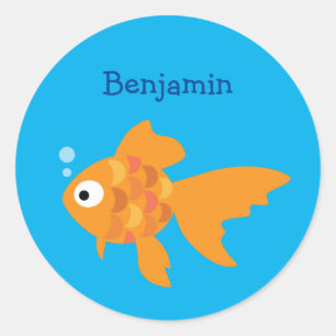 Friendly Gold Fish Illustration Classic Round Sticker