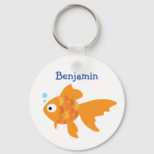 Friendly Gold Fish Illustration Key Ring