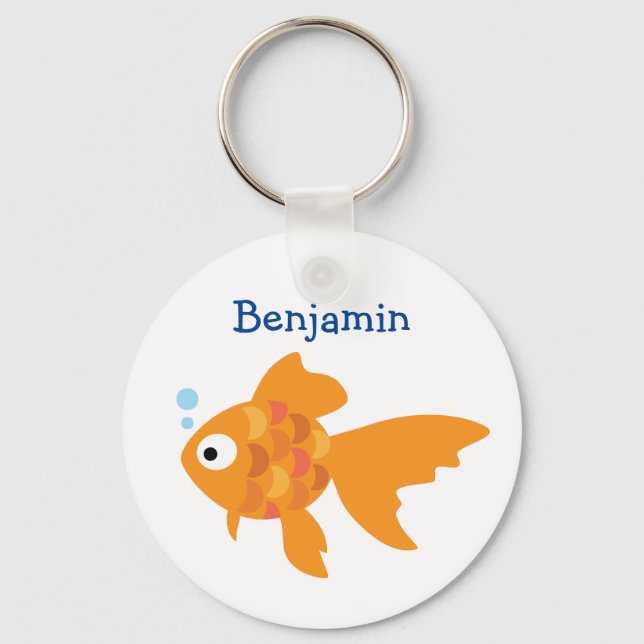 Friendly Gold Fish Illustration Key Ring (Front)