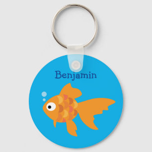 Friendly Gold Fish Illustration Key Ring