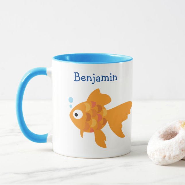 Friendly Gold Fish Illustration Mug (With Donut)