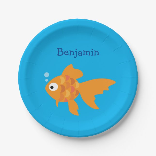 Friendly Gold Fish Illustration Paper Plate (Front)