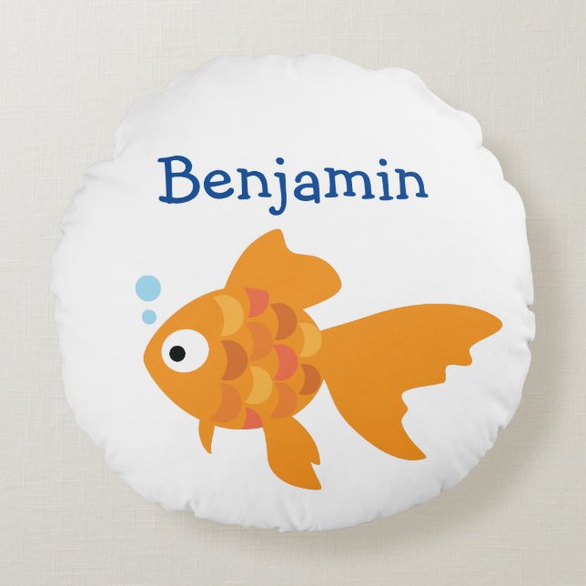 Friendly Gold Fish Illustration Round Cushion (Front)