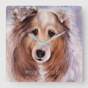 FRIENDLY GOLDEN COLLIE SQUARE WALL CLOCK
