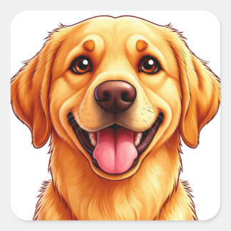 Friendly Golden Retriever Cartoon Portrait With Bi Square Sticker
