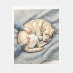 Friendly Golden Retriever Resting On Soft Blanket