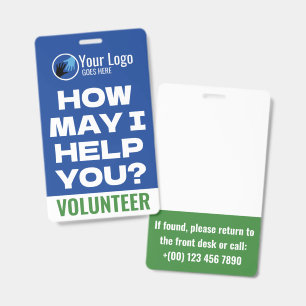 Friendly Green & Blue Logo Charity Volunteer ID Badge