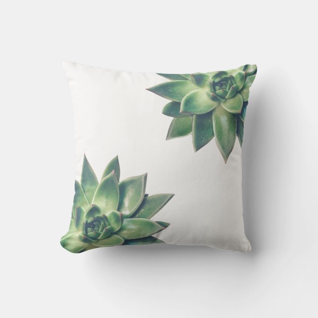 Friendly Green Succulent Plants on White Cushion (Front)