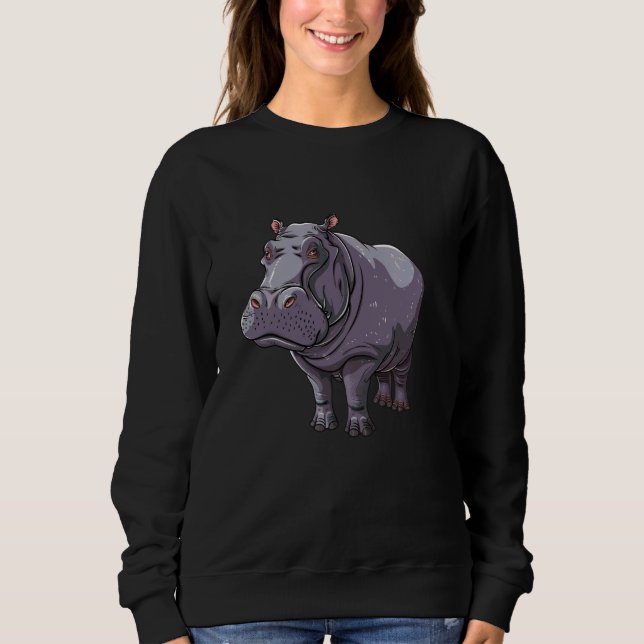 Friendly Hippopotamus Cartoon Hippo Sweatshirt (Front)