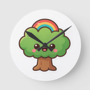 Friendly Kawaii Tree Round Clock