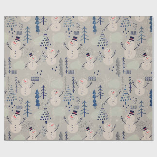 Friendly Little Snowman - gray Wrapping Paper