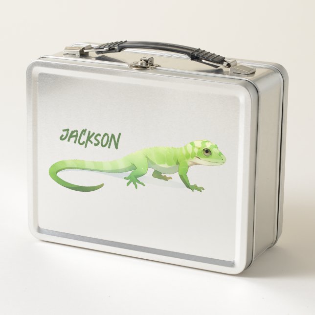 Friendly Lizard With Your Name Metal Lunch Box (Front)