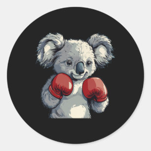 Friendly Looking Koala Bear With Funny Boxing Glov Classic Round Sticker