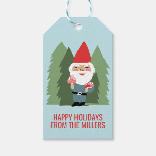 Friendly Mushroom Gnome Santa Trees Christmas Elf Gift Tags
