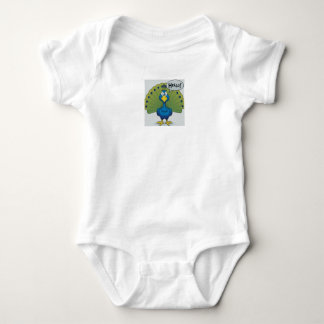 Friendly Peacock Greets You with Hello Baby Bodysuit