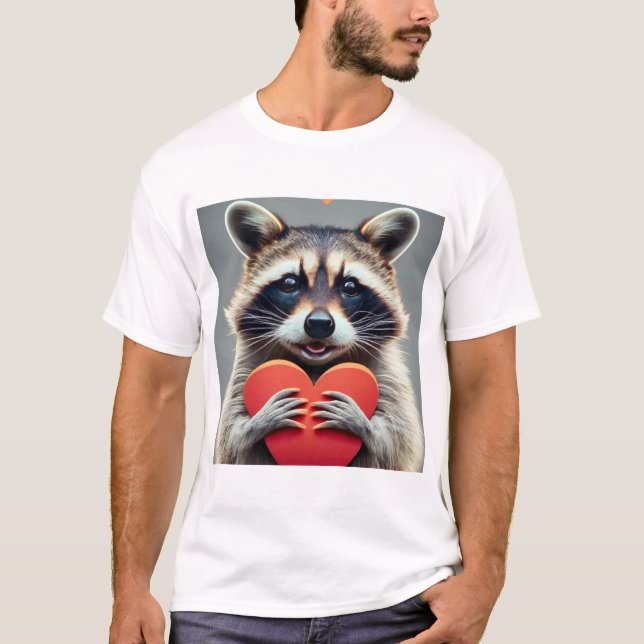 Friendly Racoon with Heart T-Shirt (Front)