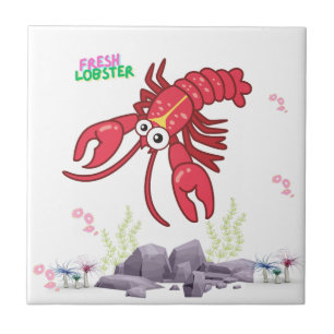 Friendly red lobster big eyes and yellow strip ceramic tile
