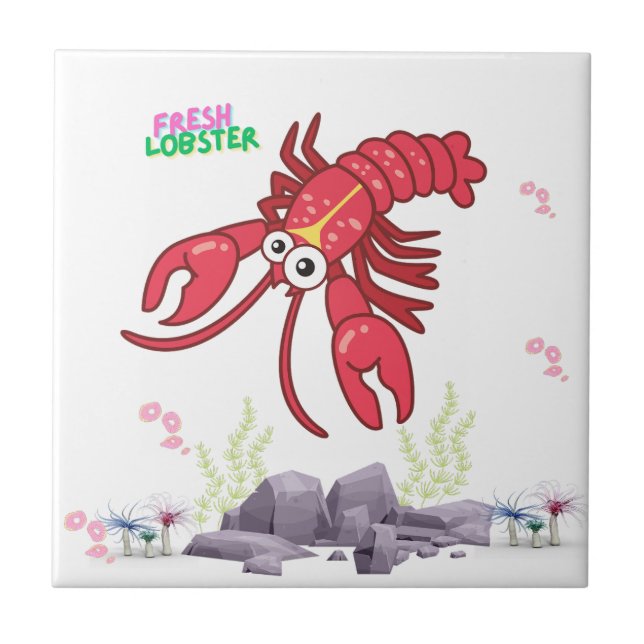 Friendly red lobster big eyes and yellow strip  ceramic tile (Front)