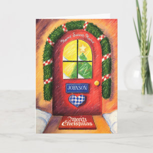 Friendly Red Merry Christmas Front Door Cozy Home Card