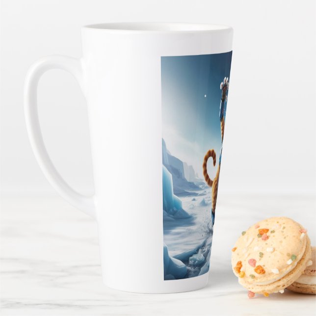 Friendly robot cat on another icy planet latte mug (In Situ)