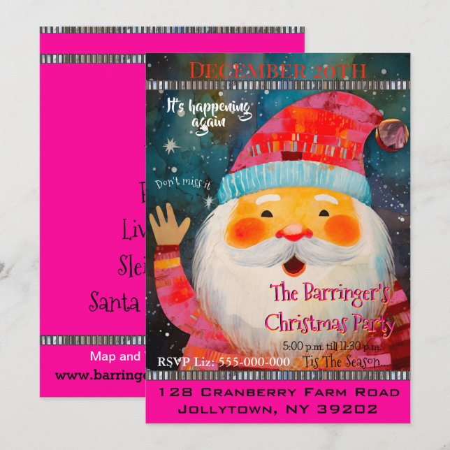 Friendly Santa Claus Happy Christmas Party Invitation (Front/Back)