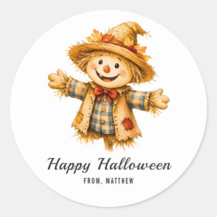 Friendly Scarecrow Halloween Classic Round Sticker