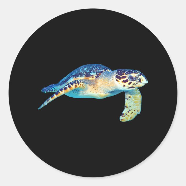 Friendly Sea Turtle Swimming Underwater Photo Art Classic Round Sticker (Front)