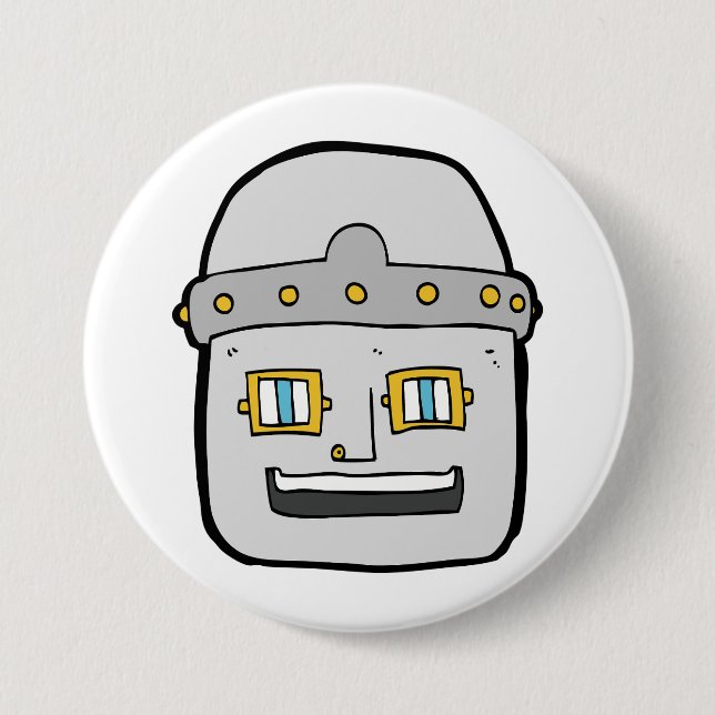 Friendly Silver Robot Head 7.5 Cm Round Badge (Front)