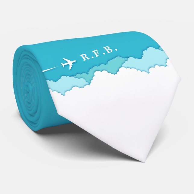 Friendly Skies | Aviation Themed Custom Initials  Tie (Rolled)
