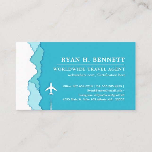 Friendly Skies | Travel Agent Turquoise Style Business Card (Front)