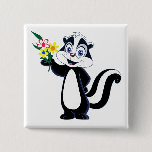 Friendly Skunk with Flowers 15 Cm Square Badge