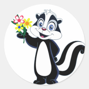 Friendly Skunk with Flowers Classic Round Sticker