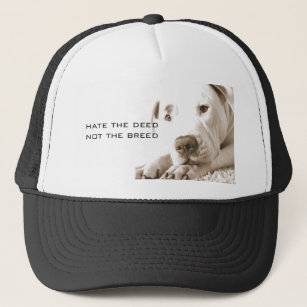 friendly sleepy white pitbull hate deed not breed trucker hat