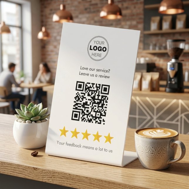 Friendly Small Business Review QR Code Pedestal Sign (Grow Your Five-Star Reviews! Professional QR Code Pedestal Sign for Small Business)