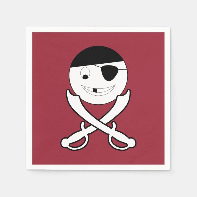 Friendly Smiling Pirate with Crossed Swords on Red Napkin (Front)