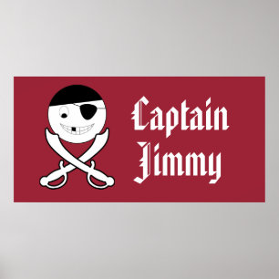 Friendly Smiling Pirate with Crossed Swords on Red Poster