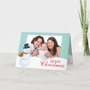 Friendly snowman north pole blue Christmas photo Holiday Card