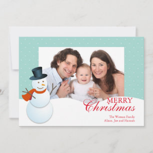 Friendly snowman north pole blue Christmas photo Holiday Card