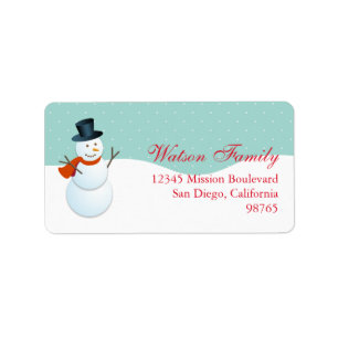 Friendly snowman north pole blue return address label