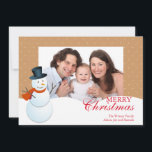 Friendly snowman north pole brown Christmas photo Holiday Card<br><div class="desc">Show off your family photo in this adorable Christmas greeting card. This holiday card features a friendly snowman along with customisable greetings. Share warm holiday cheers to your friends and family with this easy to customise holiday photo card.</div>