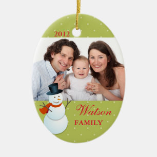 Friendly snowman north pole green Christmas photo Ceramic Ornament